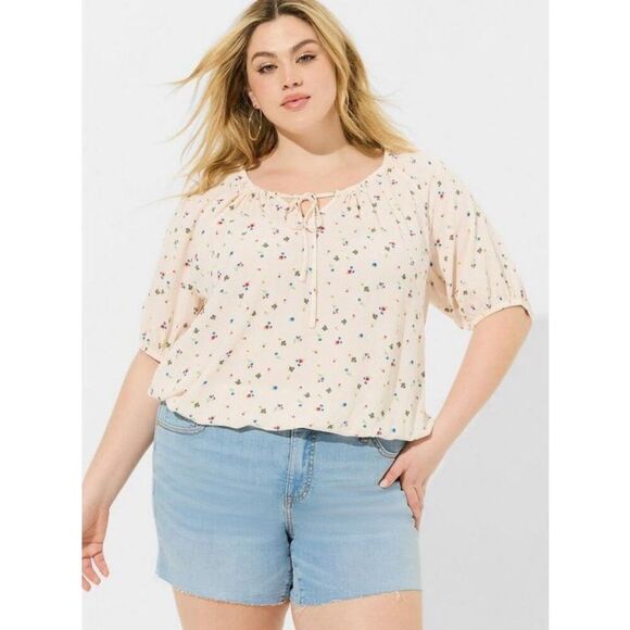 Torrid Crinkle Gauze Blouse Short Sleeve Top size 3 US 3X 22 24 Ditsy Scatter Fl - Picture 1 of 9